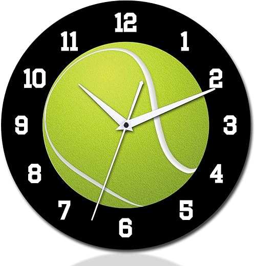 12 Inch Tennis Wall Clocks with Silent Clock Movement and Battery Operated, Great Decor for Bedroom, Living Room or Classroom, Nice Gifts for Basketball Lovers, Father and Back to School