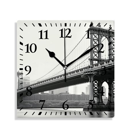 12 Inch Wall Clock Battery Operated Silent Clock Decorative for Office, Kitchen, Outdoor, Living Room，Bridge of New York Vintage East River Lovely Art