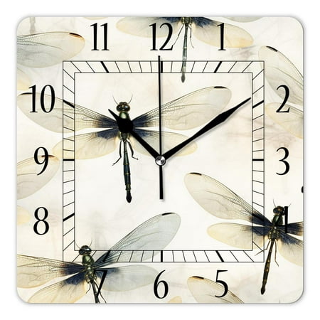 12 Inch Wall Clock Battery Operated Square Clock Decorative for Office, Kitchen, Outdoor, Living Room，Dragonfly Pattern Image