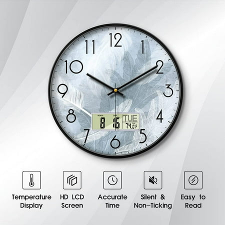 12 Inch White Digital Wall Clock Calendar With Date Temperature Day Time -