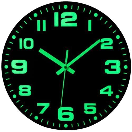 12 Inch Wooden Black Wall Clocks Battery Operated Glow in The Dark Style -2