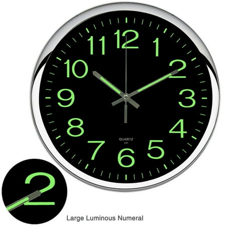 12'' Modern Large Luminous Quartz Wall Clock Non-ticking Glow In The Dark Silent