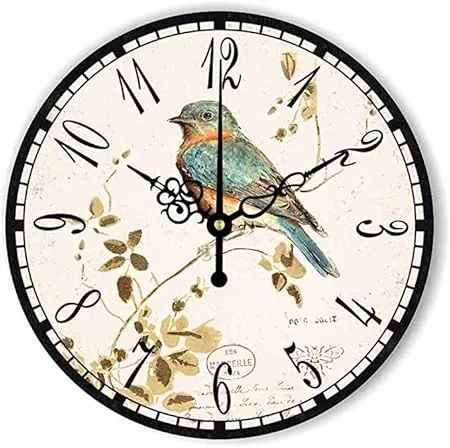 12 Retro Vintage Clock Bird French Country Tuscan Style Non-Ticking Silent Wooden Wall Clock Quartz Battery Operated Decor Retro Design for Kitchen/Living Room/Bedroom/Farmhouse