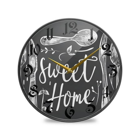 12 Round Silent Wall Clocks Retro Sweet Home and Spoon Acrylic Battery Operated Clock Non-Ticking Clocks Bedroom Living Room Home Decorative