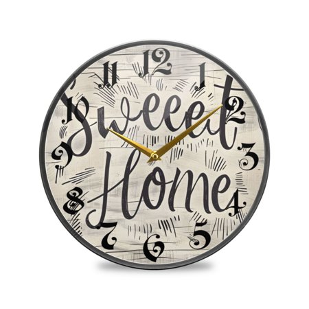 12 Round Silent Wall Clocks Sweet Home Print Acrylic Battery Operated Clock Non-Ticking Clocks Bedroom Living Room Home Decorative