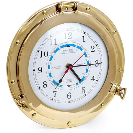 12 Solid Brass Porthole Tide & Time Clocks | Fully Functional Tidal Movement Prediction Clock | Moon Tidal Movement Indicator