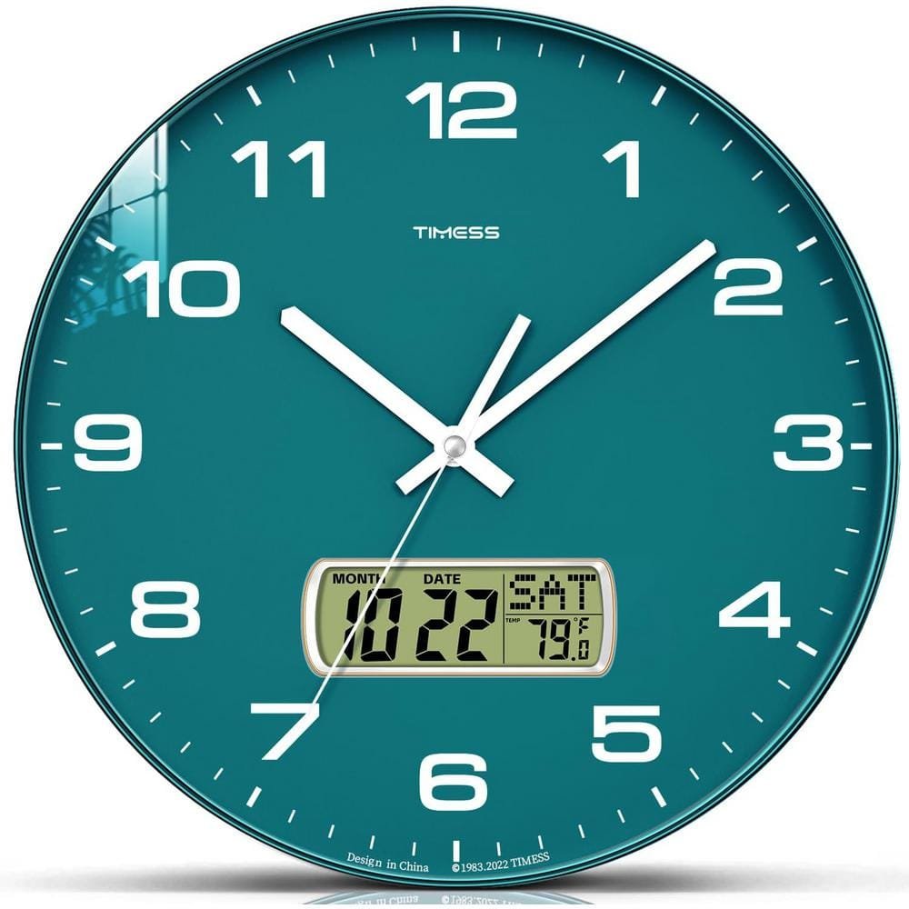 13 in. Green Analog Non-Ticking Battery Operated with LCD Display for Ideal...