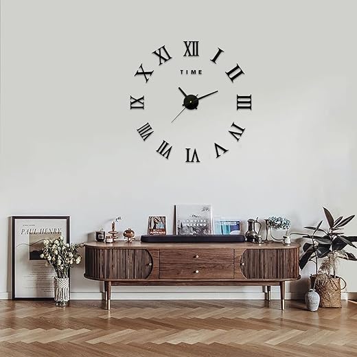 14-20 Inch DIY Wall Clock, Roman Numerals, Frameless Mirror, Small Wall Clock, Home Decoration, Black