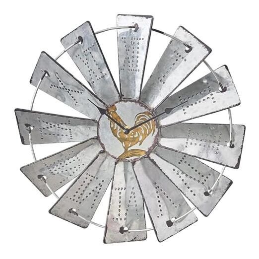 14.25 Inch Windmill Distressed Metal Wall Clocks Rustic Large Decorative Clock