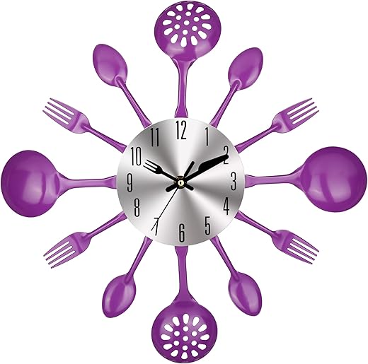 14 Inch Cutlery Kitchen Wall Clocks with Fork and Spoon Dial, Silent Clock Movement and Battery Operated, Great Wall Decor and Nice Housewarming Gifts