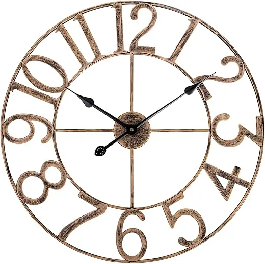 14 Inch Kitchen Wall Clock, Silent Analog Non-ticking Battery Operated Wall Clock, Bronze Rustic Farmhouse Metal Decorative Wall Clock for Living Room, Office, Bedroom