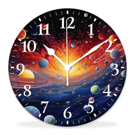 14 Inch Wall Clock Battery Operated Silent Clock Decorative for Office, Kitchen, Outdoor, Living Room，Solar System Planets Orbits Style