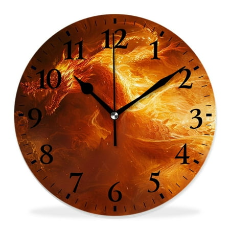 14 Inch Wall Clock Battery Operated Silent Clock Decorative for Office, Kitchen, Outdoor, Living Room，Fire Dragon with Fire Flames Stunning