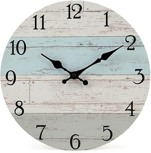 14 Inch Wooden Decorative Round Wall Clock Rustic Country Tuscan Style Wooden Home Decor Round Wall Clock for Living Room Home Pool Patio