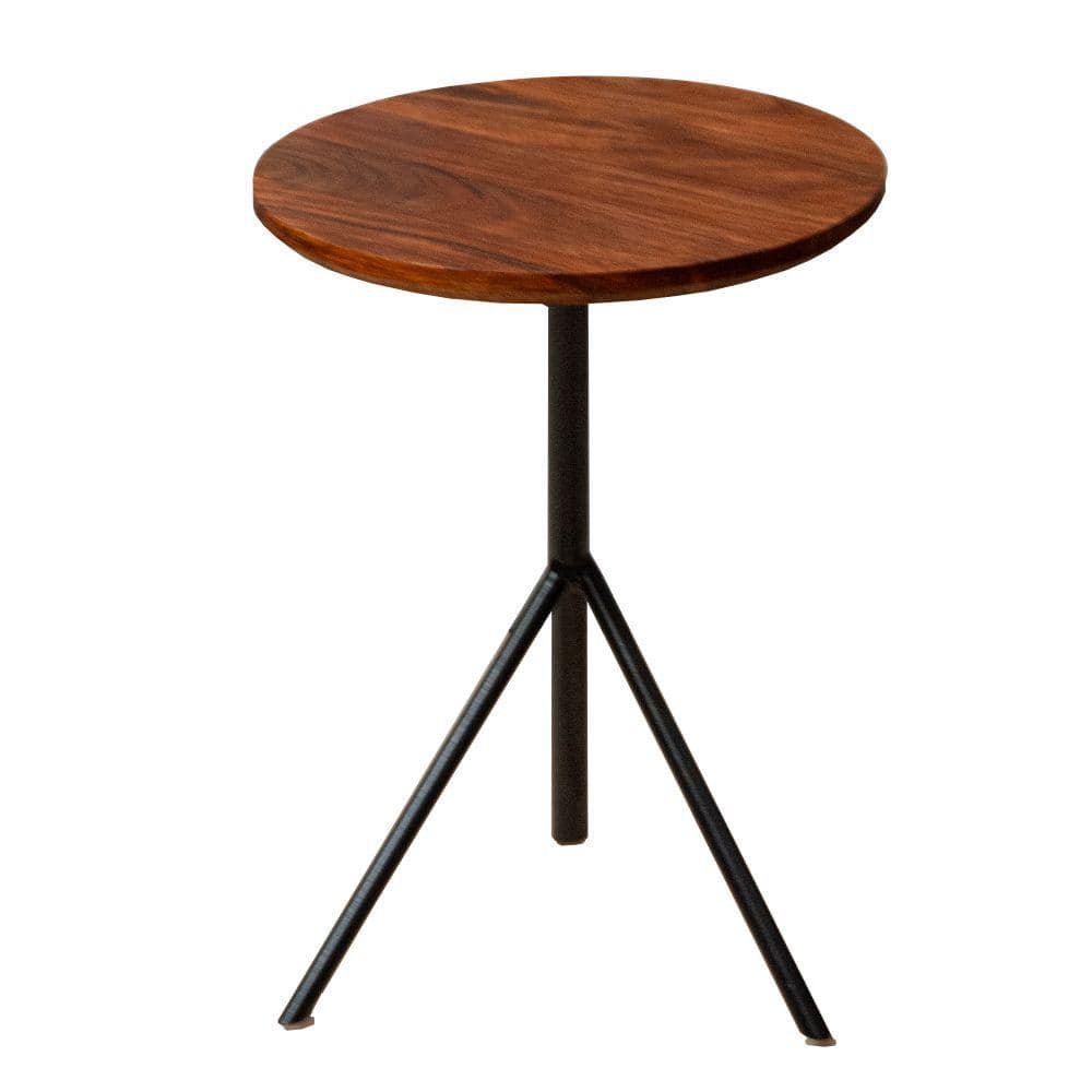 14 in. Walnut Brown and Black Handcrafted Round Acacia Wood End Side...