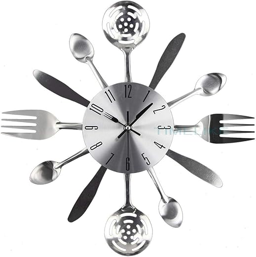 14 Kitchen Cutlery Wall Clock with Spoons Forks and Knife 3D Modern Wall Clock for Home Decor and Nice Gifts