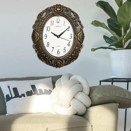 14'' Oval Clock,Decorative Clocks with Non Ticking Movement for Kitchen, Living Room Decor , Black Gold