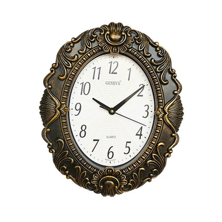 14'' Oval Retro Wall Clock,Decorative Clocks with Non Ticking Movement for Kitchen, Living Room Decor - Black Gold