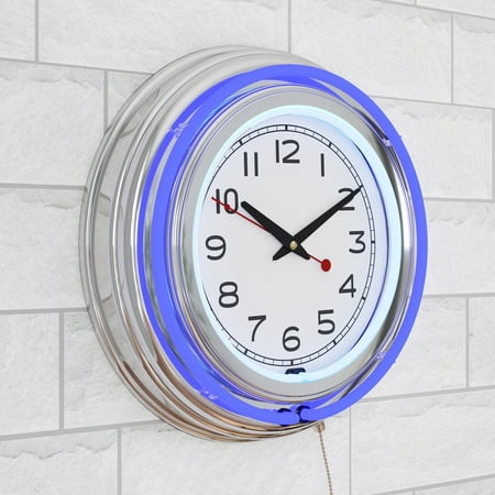 14 Retro Neon Wall Clock, Double Light Ring Vintage Style Clock by Lavish Home