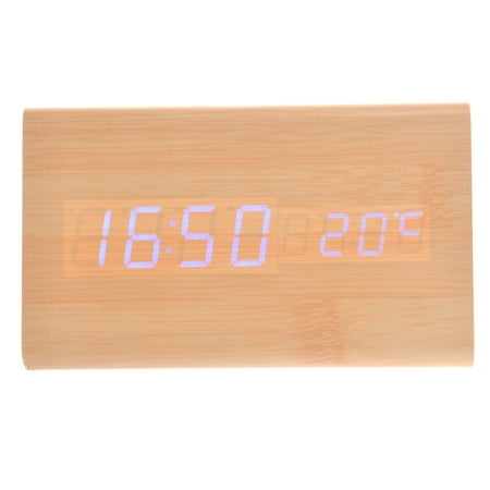 15 -11 LED Wooden Clock Desk Blue Alarm with Temperature Korean Digital Table Voice-activated