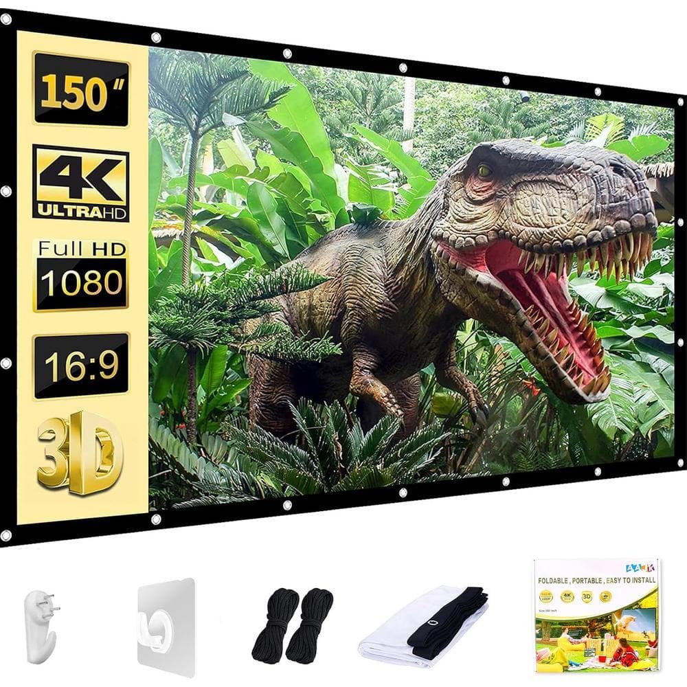 150 in. Projection Screen Indoor/Outdoor 16:9 Foldable Anti-Crease - Support Double Sided...