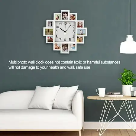 15.35In White Photo Frame Wall Clock Diy Multi Photo Personalized Clock For