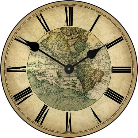 1596 World Map Wall Clock | Beautiful Color, Silent Mechanism, Made in USA