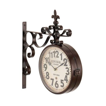 15 in. x 16 in. Black Metal Vintage Style Wall Clock with Scroll Designs