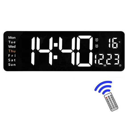 16-Inch LED Display Wall-Mounted Clock with Temperature Display, Dual Alarm