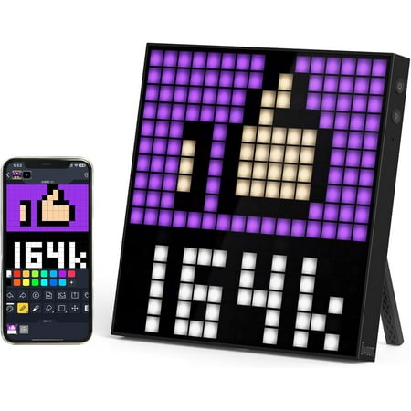 16 - Pixel Art Digital Clock with APP Control & WiFi Connects, 16x16 Pixel LED Large Display Smart Clock with Date, Event Reminder, Message Board for Home, Office, Bedrooms