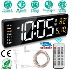 16" Digital LED Desk Alarm Clock Large LCD Display Wall Clock Temperature Date