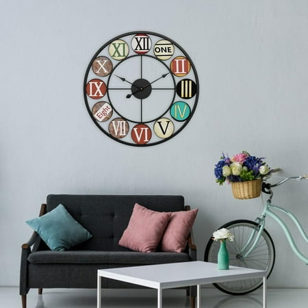 16 Farmhouse Wall Clock Retro Style Metal Skeleton Decorative Clock with Roman Black