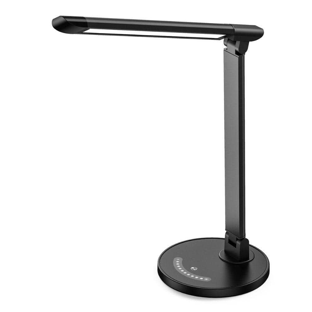 16 in. Black LED 5-Color Modes Aluminum Desk Lamp 7 Brightness Levels...