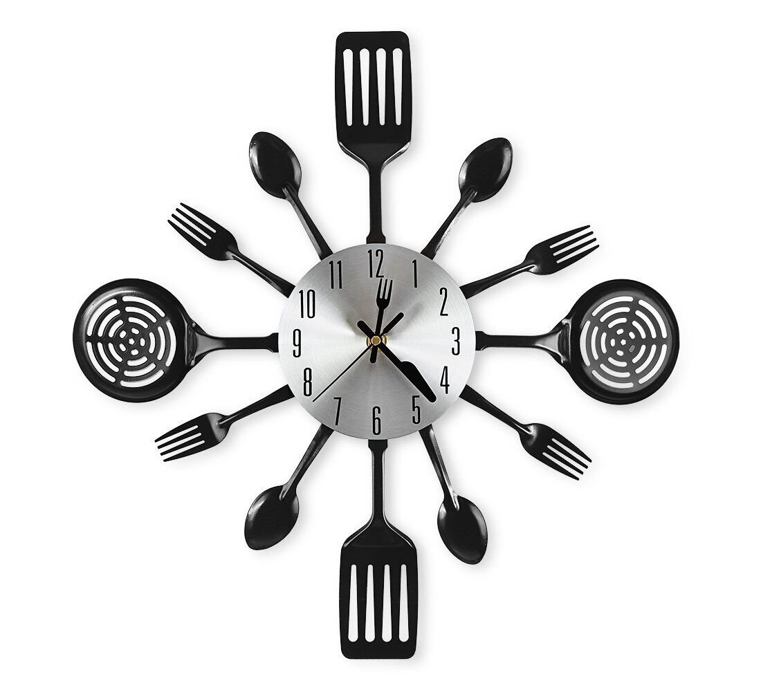 16 Inch Cutlery Kitchen Wall Clocks with Fork and Spoon Dial, Silent Clock Mo...