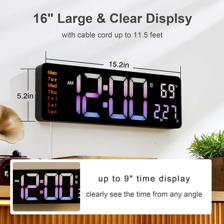 16 Led Digital Wall Clock, Large Display Digital Countdown Clock With Remote Contr[2753]