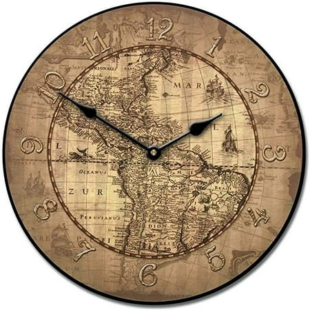 16th Century Parchment Map Wall Clock| Beautiful Color, Silent Mechanism, Made in USA