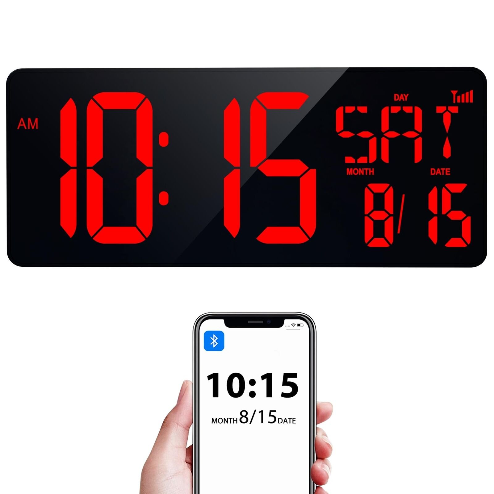 17.2" Large Digital Wall Clock Bluetooth Sync Time, Precise Atomic Clocks wit...