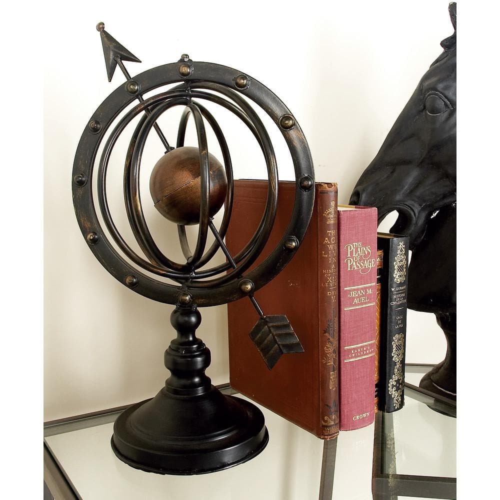 17 in. Brown Metal Compass Armillary Decorative Globe
