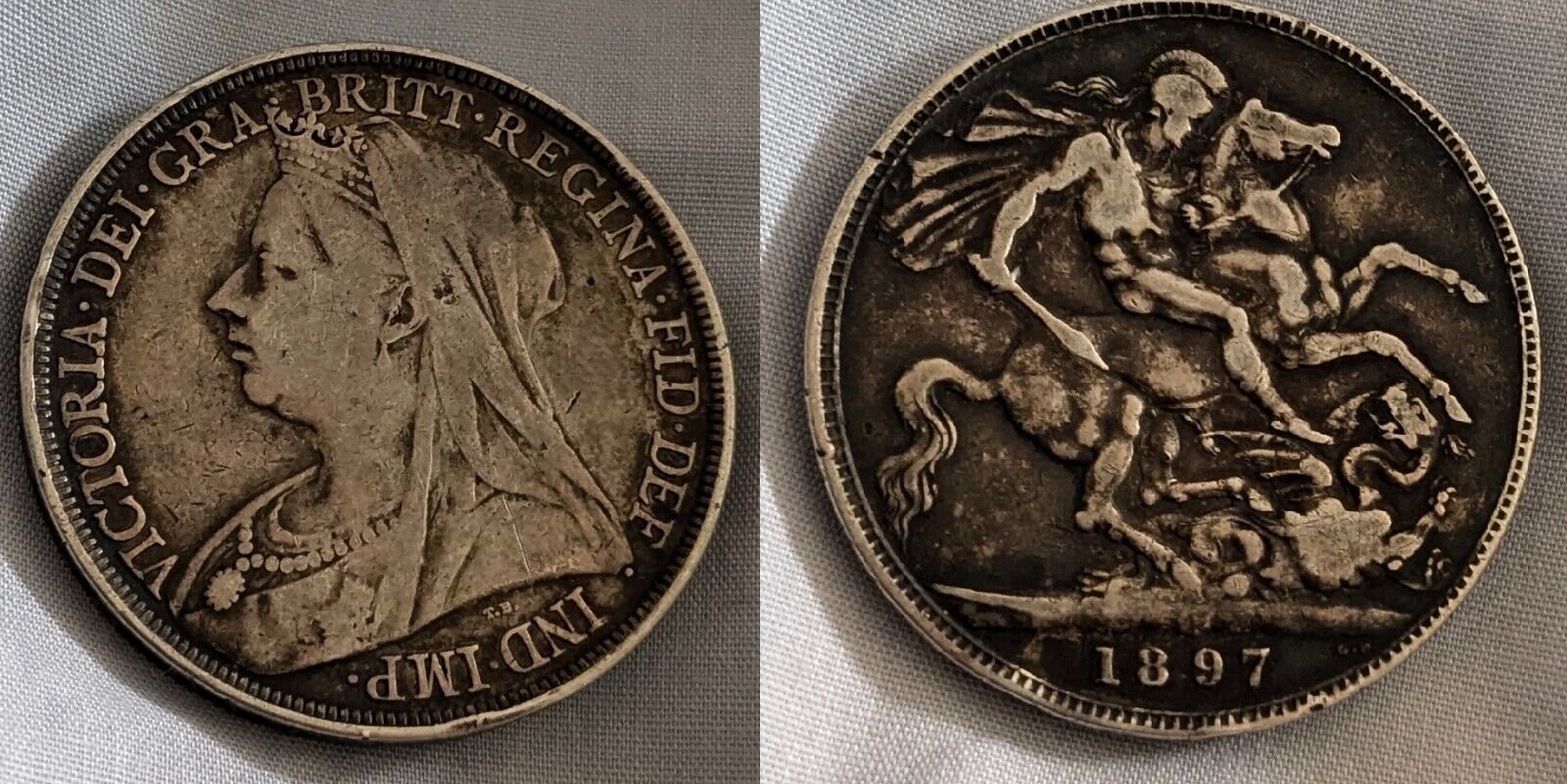 1897 Solid Silver Antique Queen Victoria Crown Coin Juventus Formed Dark Toned