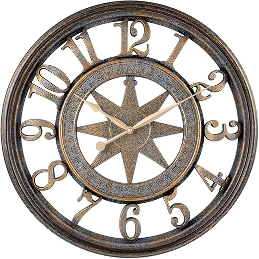 18 Inch Big Wall Clock, Battery Powered Copper Wall Clock, Easy to Read Big Number Vintage Wall Clock for Living Room Decorating Office Bedroom,