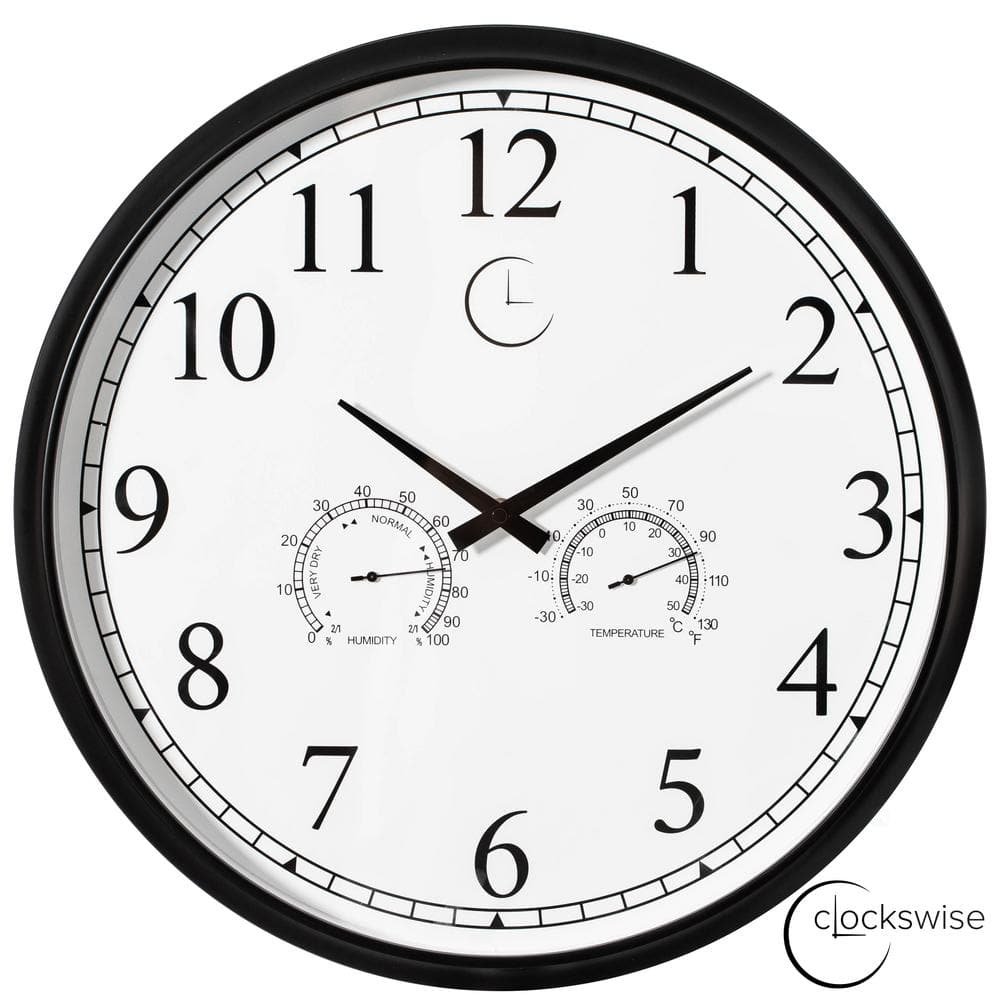 18 in. Large Outdoor Wall Clock Thermometer Combo, Waterproof Hygrometer Silent Battery-Operated...