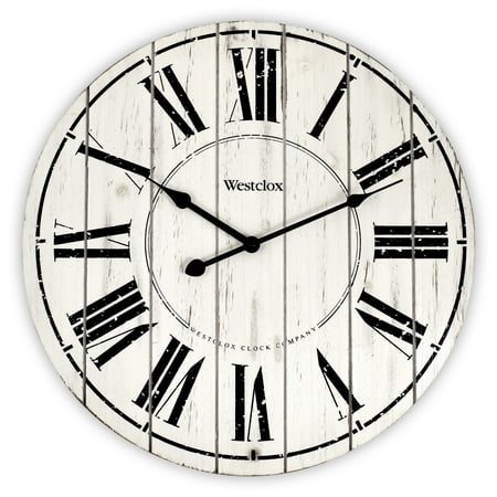 18 White Washed Wood Analog QA Wall Clock with Distressed Finish