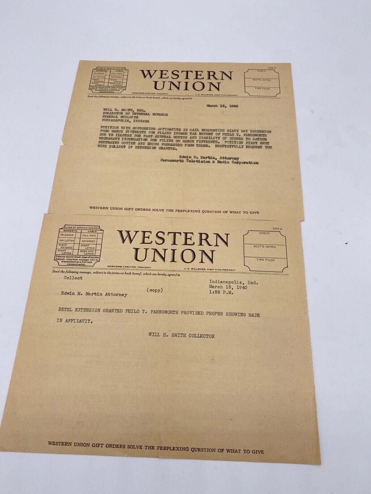 1940 SCARCE western union Philo Farnsworth television inventor company