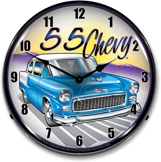 1955 Chevy LED Wall Clock, Retro/Vintage, Lighted, 14 inch