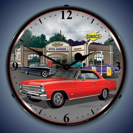 1967 Chevy Nova SS Wall Clock, Lighted, Sunoco