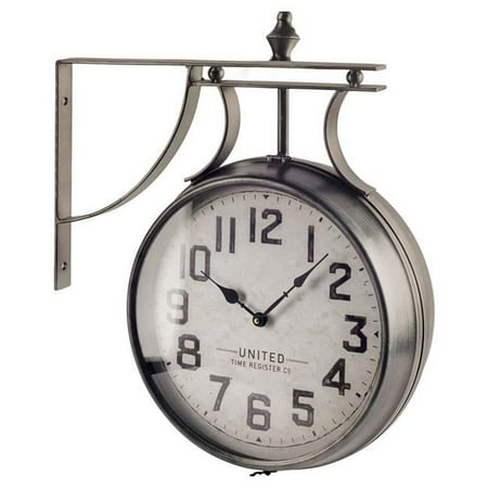 19 in. Large Round Industrial Style Wall Clock with Two Clock Faces Silver Frame