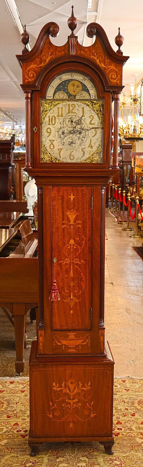 19th Century Winterhalder & Hofmeier Inlaid Mahogany Tall Case Grandfather Clock