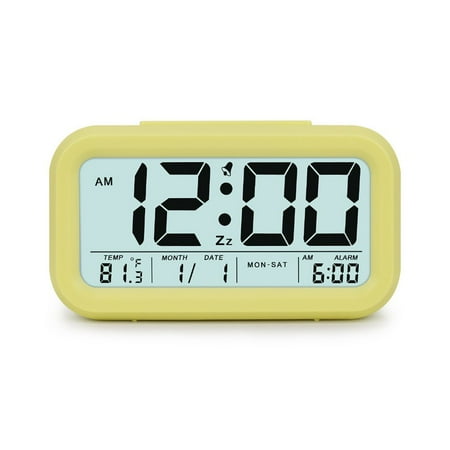 1 Pack Digital Alarm Clock,LED Clock for Bedroom,Desk Clock Battery Operated,Digital Clock with Smart Night Light,Clock with Display Snooze Function for Heavy Sleepers (Yellow)