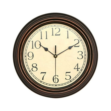 1 PC 12-Inch Round Classic Clock Non Ticking Decorative Wall Clock(Bronze)