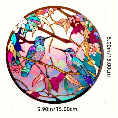 1pc, 5.9 Hummingbirds Stained Panel Window Hangings, Round Colorful Acrylic Plastic Suncatcher Panel With Chain Window Hanging Decor Gift For Birds Lovers, Mom, Wife, Friend, Wreath Sign, Home Decor